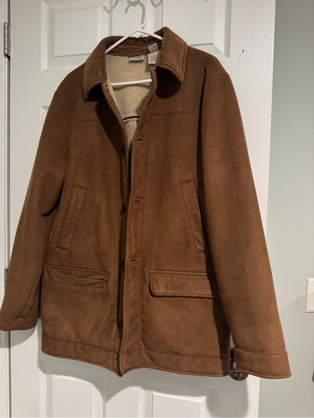 L.L. Bean Brown Sherpa-Lined Suede Puffer Coat